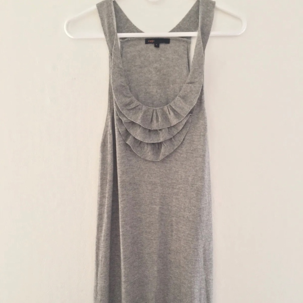 MAJE Womens S 1 2 Gray Cashmere Silk Blend Ruffles Knee Length Sleeveless Dress